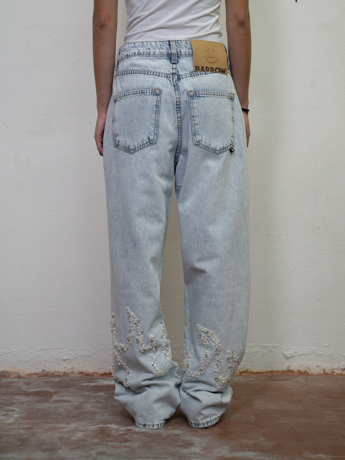 EMBROIDED PEARL WIDE LEG DENIM