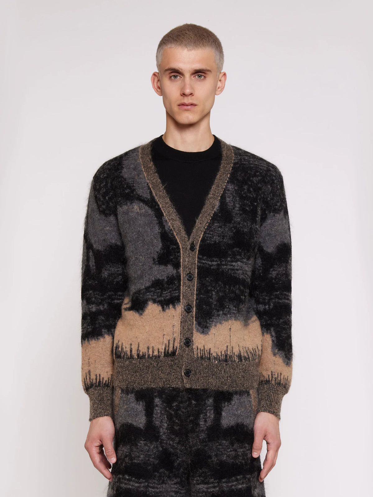 BRUSHED MOHAIR JACQUARD CARDIGAN