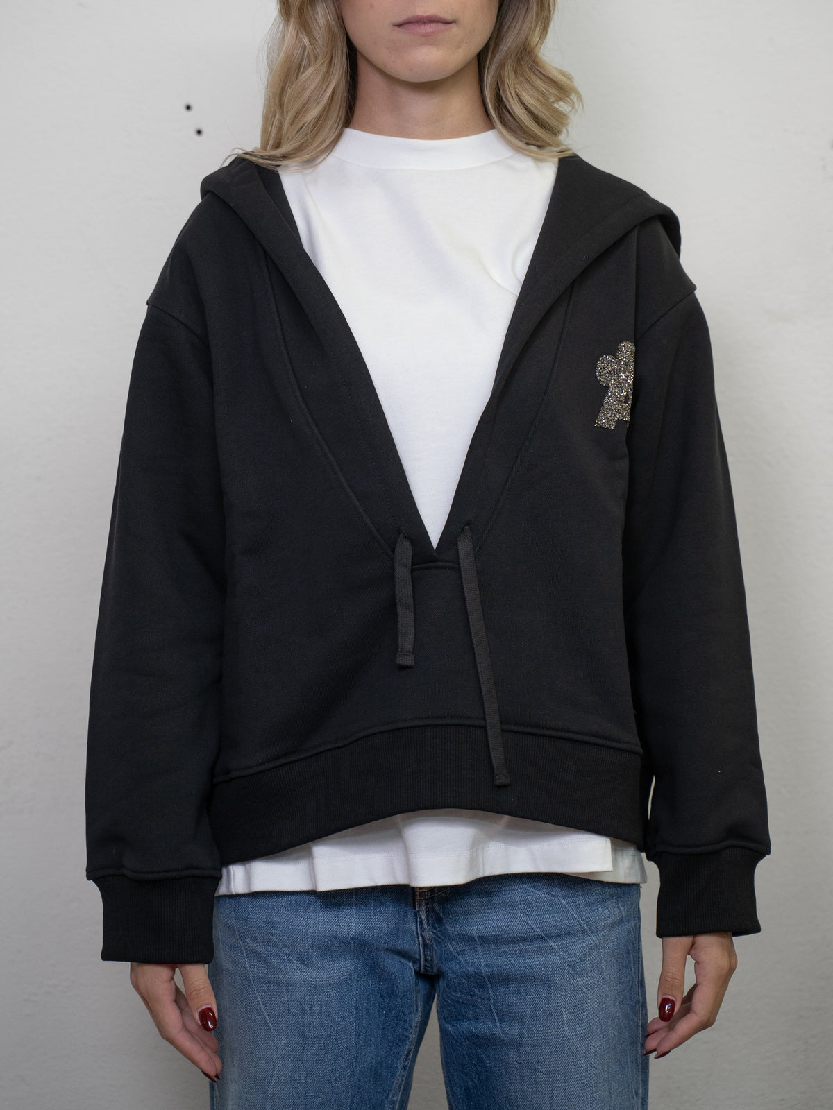 V NECK HOODIE